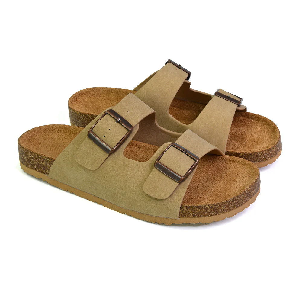 Star Casual Double Buckle Strap Flat Footbed Summer Slider Sandals in Black - Image 154