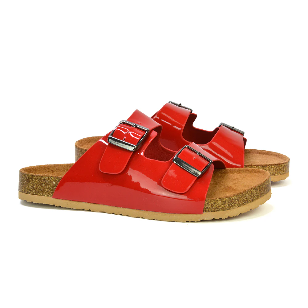 Star Casual Double Buckle Strap Flat Footbed Summer Slider Sandals in Black - Image 26