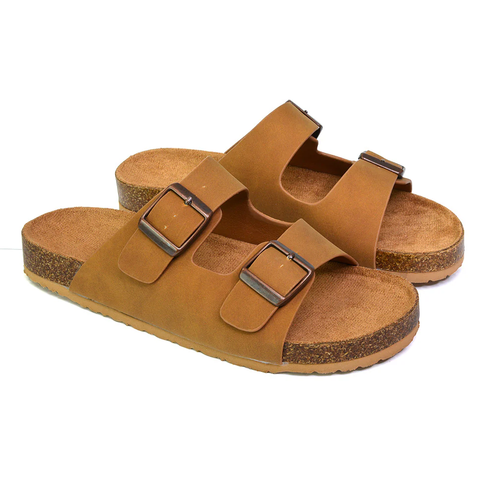Star Casual Double Buckle Strap Flat Footbed Summer Slider Sandals in Black - Image 71