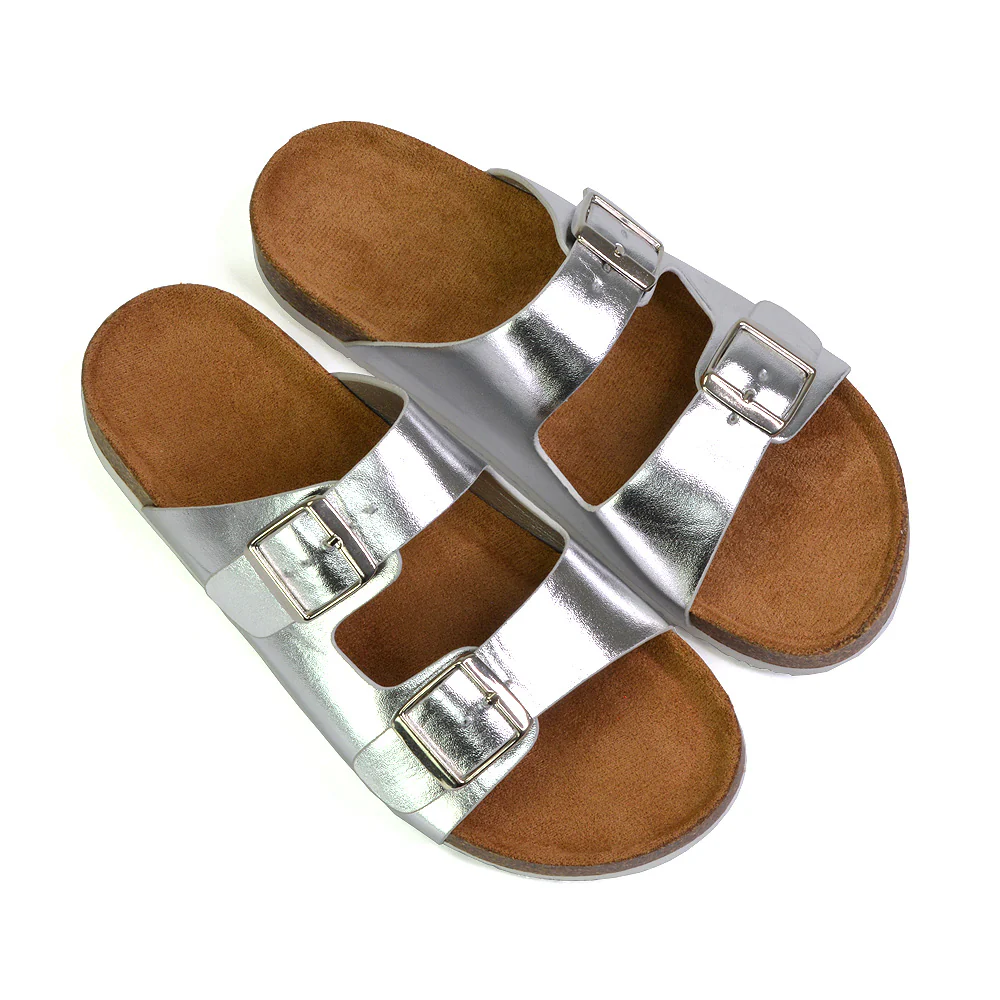 Star Double Buckle Strap Flat Slider Casual Footbed Summer Mule Holiday Sandals in Black Patent - Image 117
