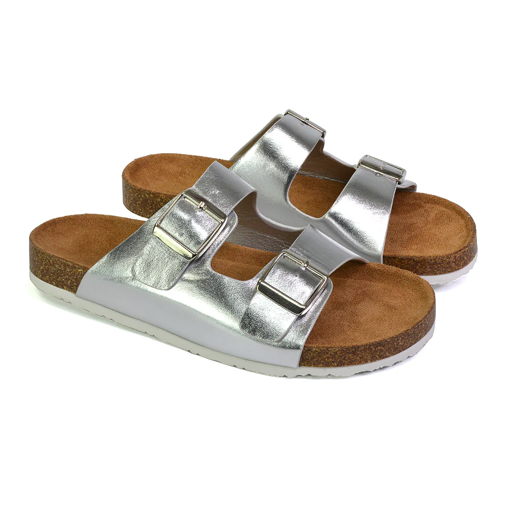 Star Double Buckle Strap Flat Slider Casual Footbed Summer Mule Holiday Sandals in Black Patent - Image 119