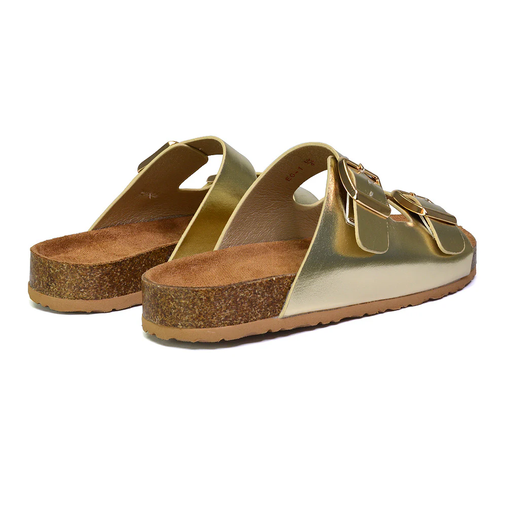 Star Double Buckle Strap Flat Slider Casual Footbed Summer Mule Holiday Sandals in Black Patent - Image 135
