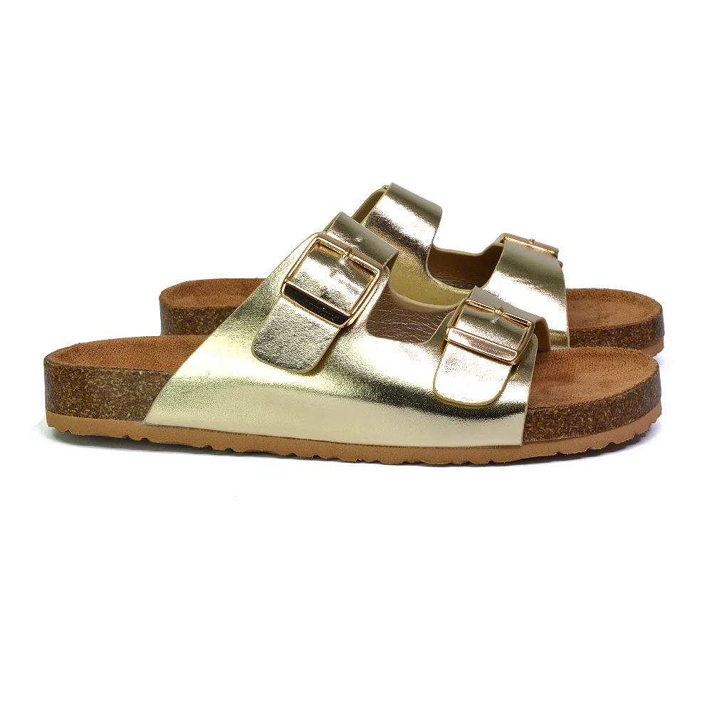 Star Double Buckle Strap Flat Slider Casual Footbed Summer Mule Holiday Sandals in Black Patent - Image 151