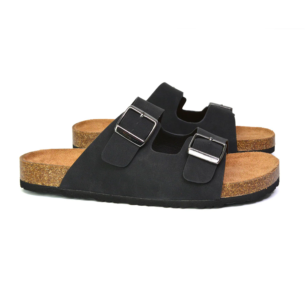Star Double Buckle Strap Flat Slider Casual Footbed Summer Mule Holiday Sandals in Black Patent - Image 224