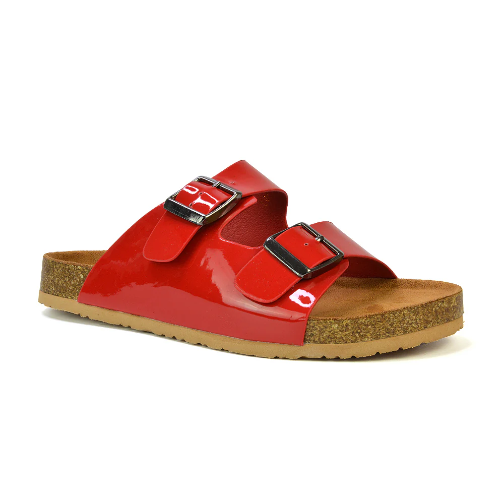Star Double Buckle Strap Flat Slider Casual Footbed Summer Mule Holiday Sandals in Black Patent - Image 27