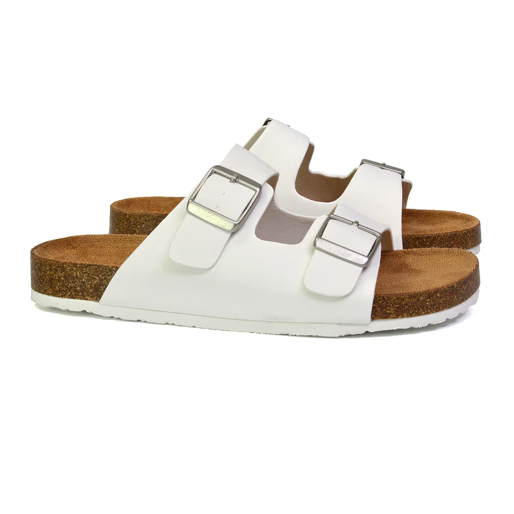 Star Double Buckle Strap Flat Slider Casual Footbed Summer Mule Holiday Sandals in Black Patent - Image 39