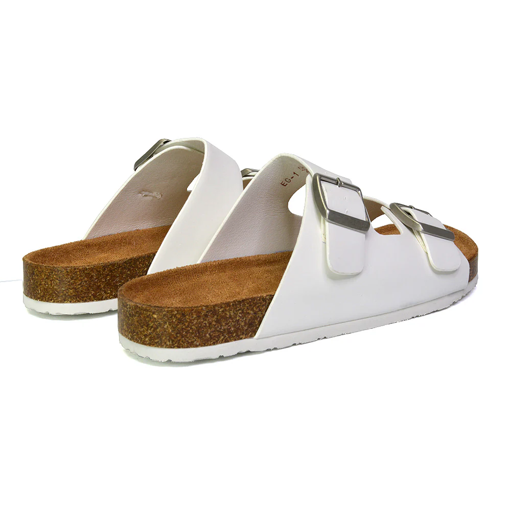 Star Double Buckle Strap Flat Slider Casual Footbed Summer Mule Holiday Sandals in Black Patent - Image 55