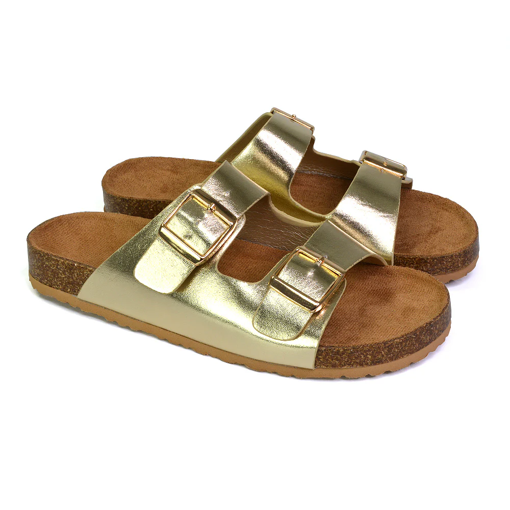 Star Double Buckle Strap Flat Slider Casual Footbed Summer Mule Sandals in Gold - Image 5