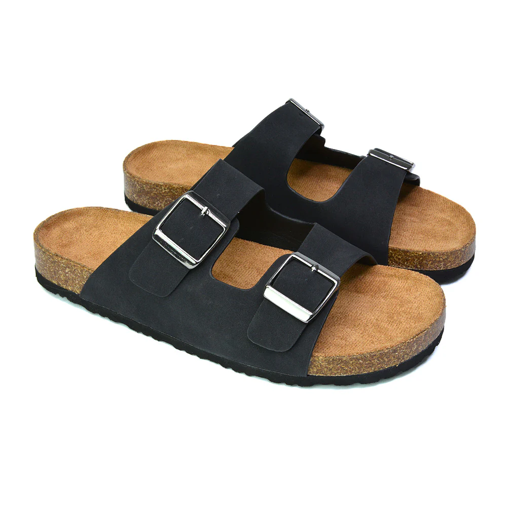 Star Double Buckle Strap Flat Slider Casual Footbed Summer Mule Sandals in Tan - Image 220
