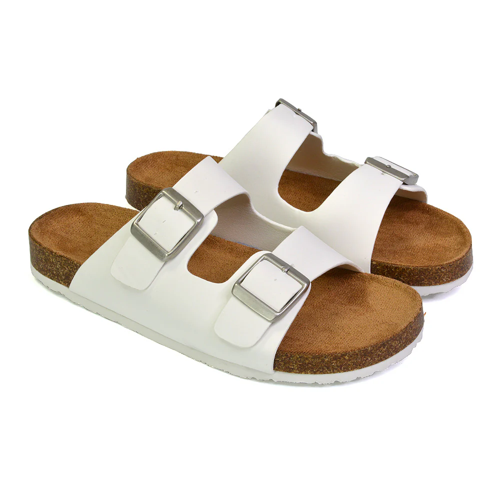 Star Double Buckle Strap Flat Slider Casual Footbed Summer Mule Sandals in Tan - Image 52