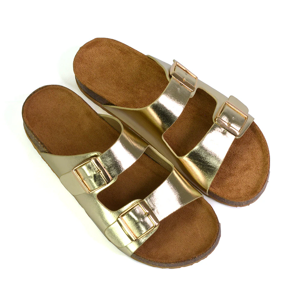 Star Double Buckle Strap Flat Slider Casual Footbed Summer Mule Sandals in White - Image 142