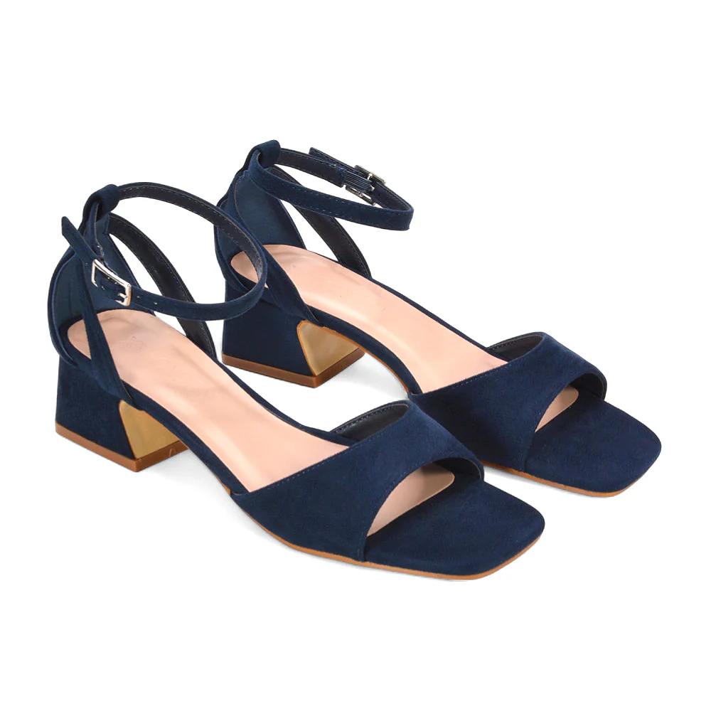 Stevie Square Toe Strappy Low Block Heel Summer Sandals in Silver Metallic - Image 10