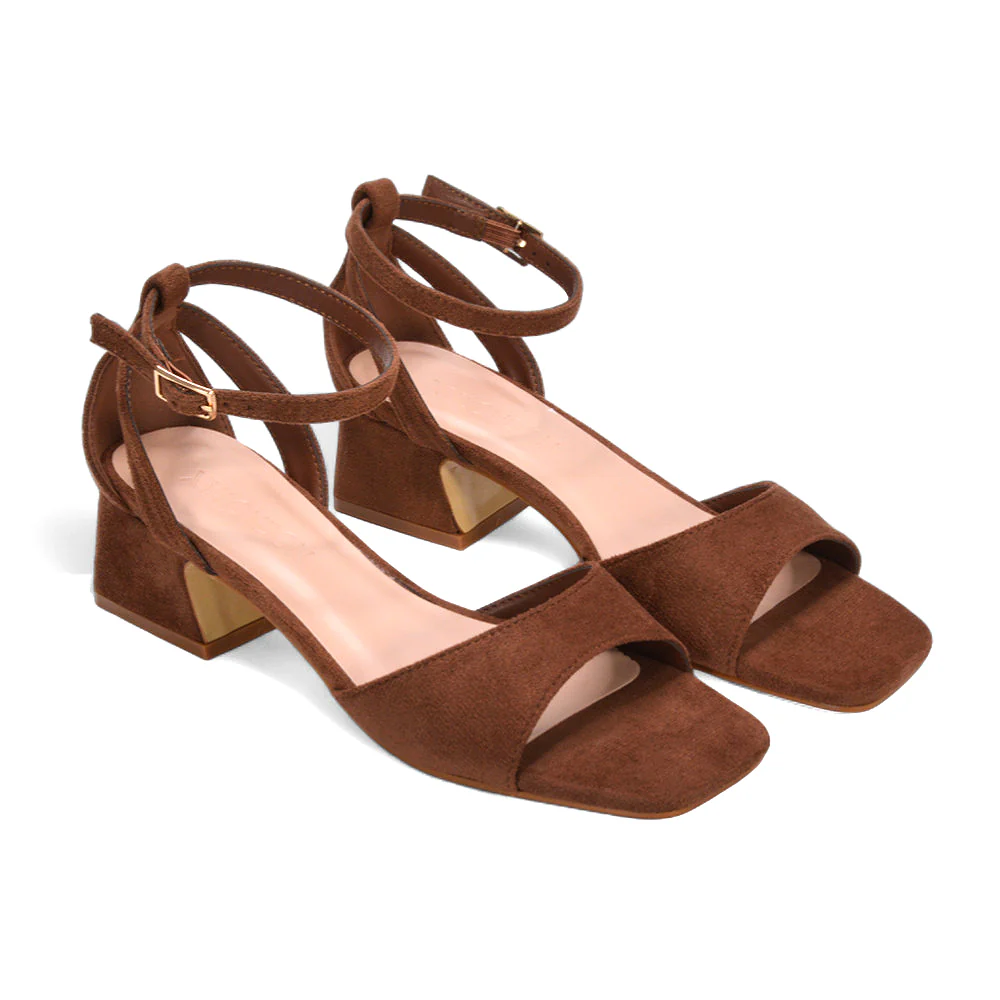 Stevie Square Toe Strappy Low Block Heel Summer Sandals in Silver Metallic - Image 20