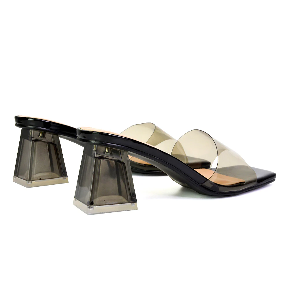 Strawberry Perspex Strappy Square Toe Clear Block Heel Mules in Silver - Image 117