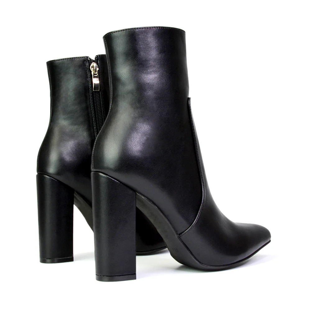 Sugar Block High Heel Zip-Up Heeled Ankle Boots With a Pointed Toe in Brown Croc - Image 17
