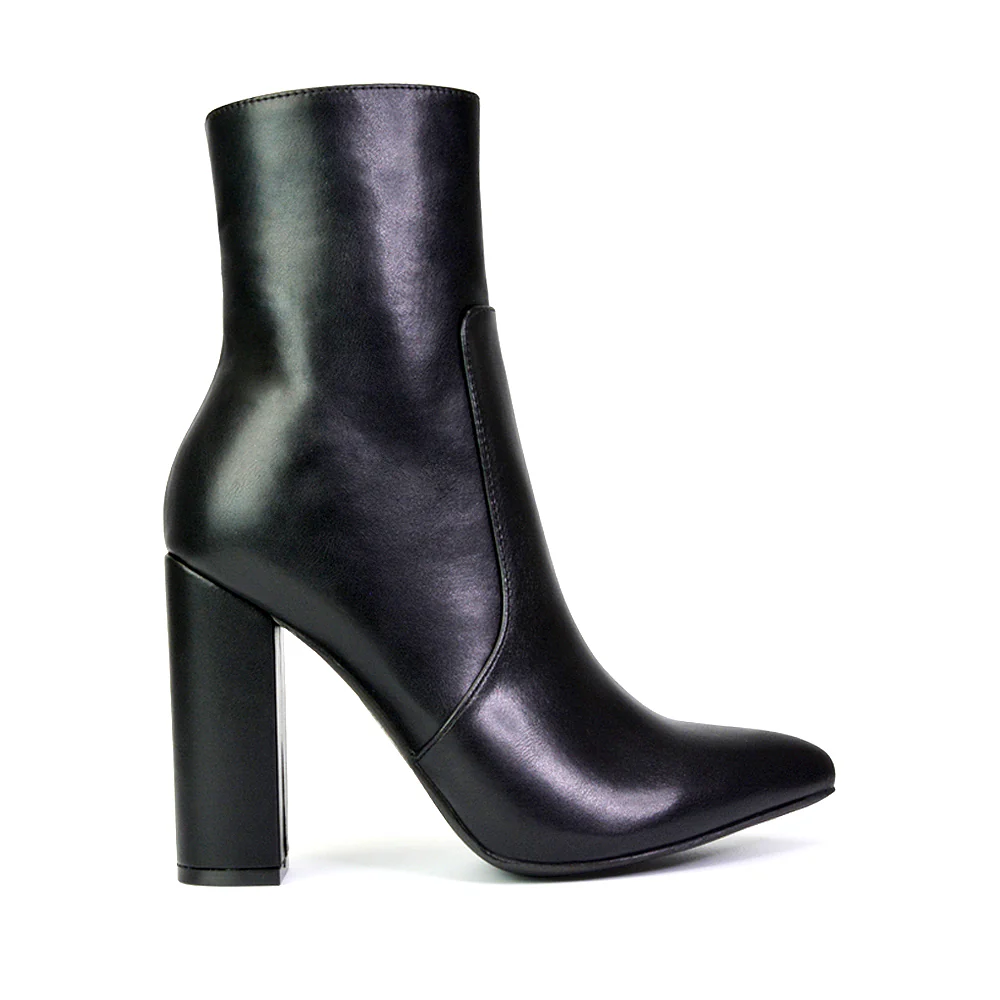 Sugar Block High Heel Zip-Up Heeled Ankle Boots With a Pointed Toe in Brown Croc - Image 33