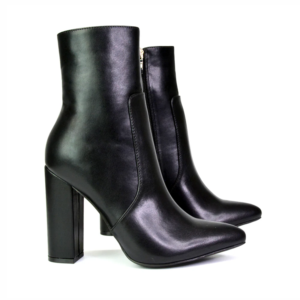 Sugar Block High Heel Zip-Up Heeled Ankle Boots With a Pointed Toe in Silver Metallic - Image 15