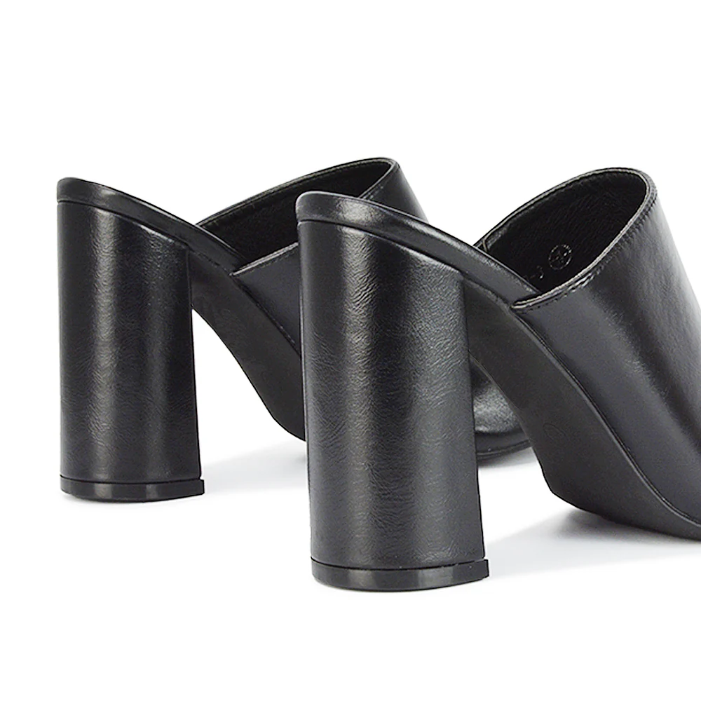 Sunday Womens Square Toe Block High Heel Peep Toe Mule Sandals in Nude Synthetic Leather - Image 12