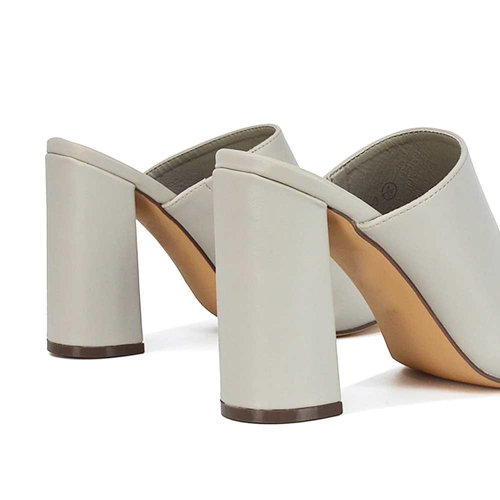Sunday Womens Square Toe Block High Heel Peep Toe Mule Sandals in Nude Synthetic Leather - Image 52