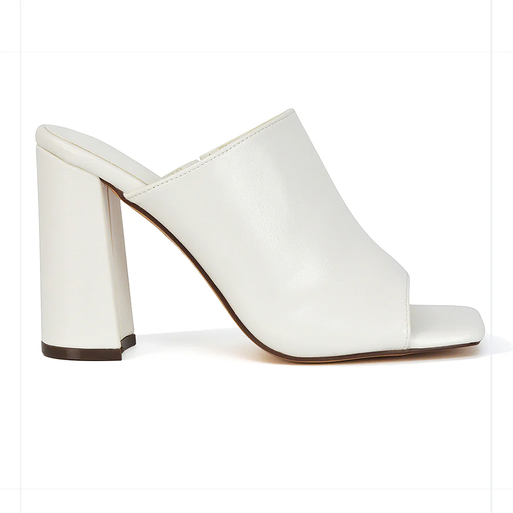 Sunday Womens Square Toe Block High Heel Peep Toe Mule Sandals in Nude Synthetic Leather - Image 93