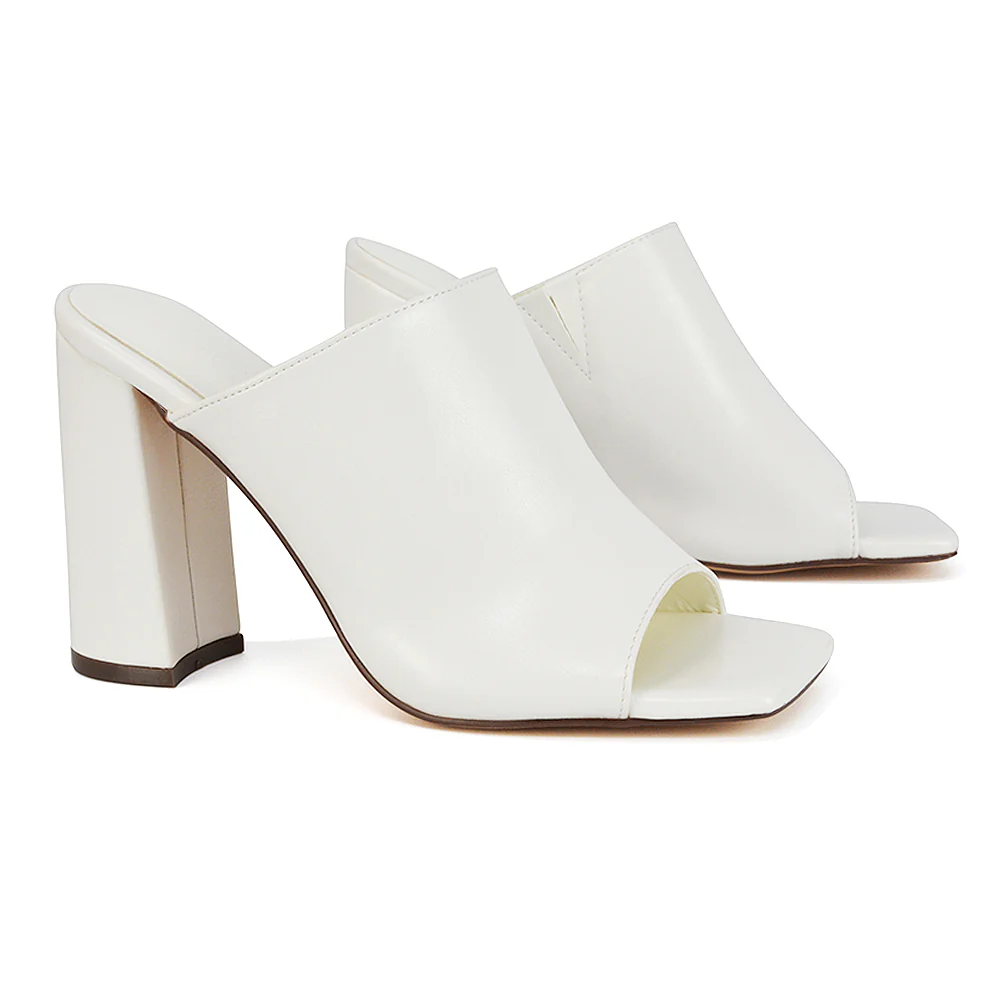 Sunday Womens Square Toe Block High Heel Peep Toe Mule Sandals in Nude Synthetic Leather - Image 94