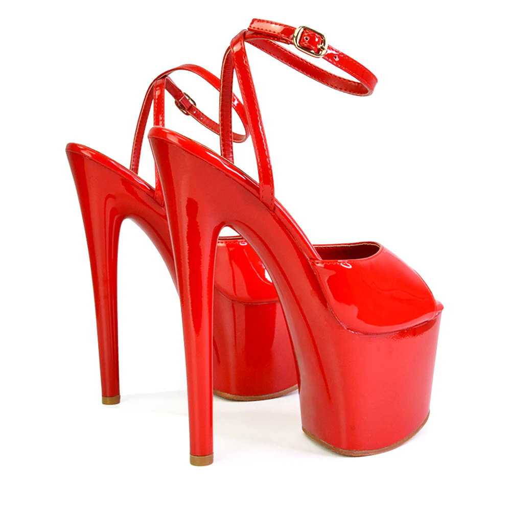 Sunshine Strappy Peep Toe Stiletto High Heel Platform Shoes in Black - Image 12