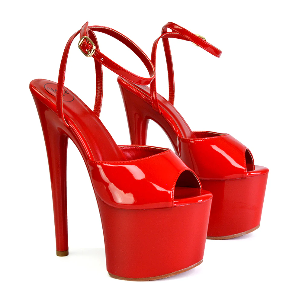 Sunshine Strappy Peep Toe Stiletto High Heel Platform Shoes in Black - Image 16
