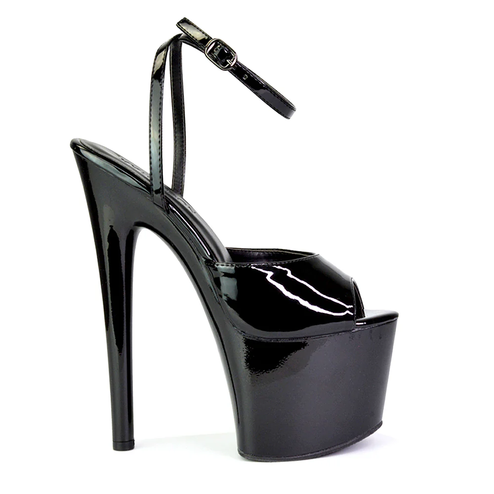 Sunshine Strappy Peep Toe Stiletto High Heel Platform Shoes in Black - Image 68