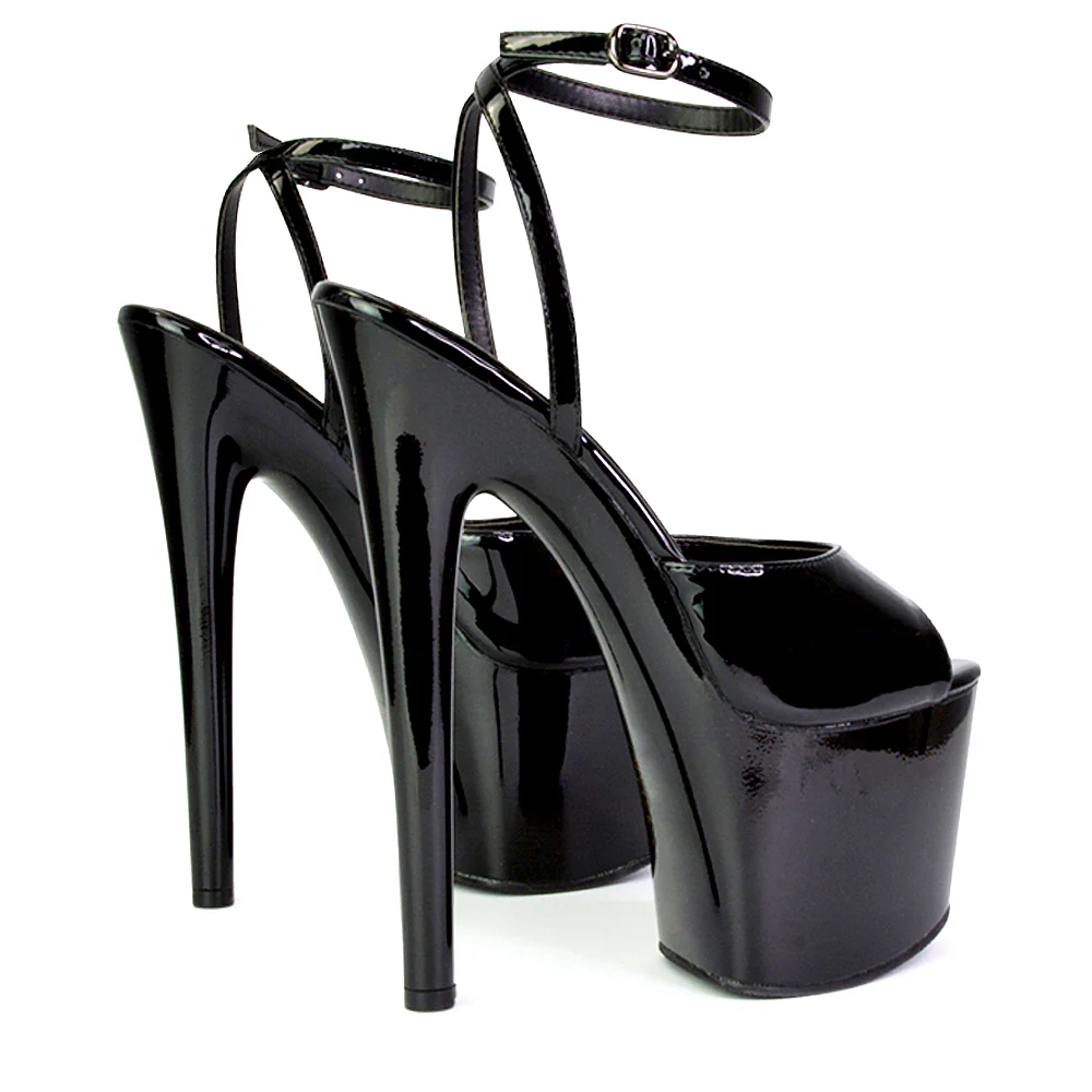 Sunshine Strappy Peep Toe Stiletto High Heel Platform Shoes in Black - Image 82