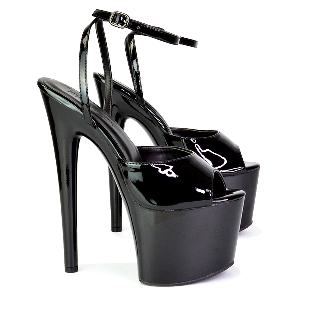 Sunshine Strappy Peep Toe Stiletto High Heel Platform Shoes in Black - Image 85