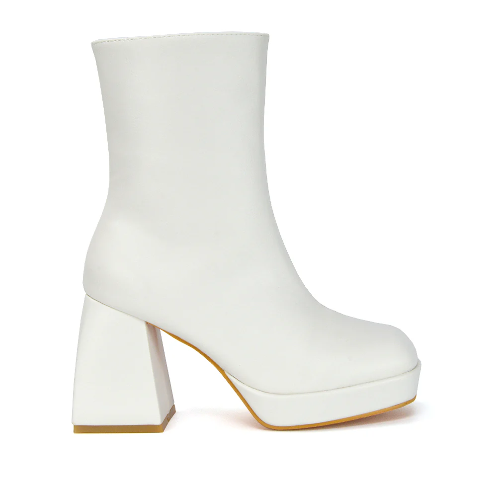 Sylvie Chunky Heel Ankle Boots With Square Toe Platform Booties In Black Synthetic Leather - Image 39