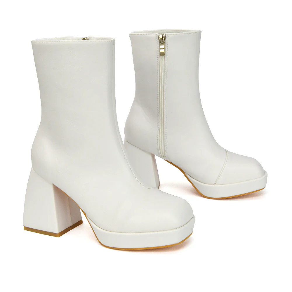 Sylvie Chunky Heel Ankle Boots With Square Toe Platform Booties In Black Synthetic Leather - Image 47