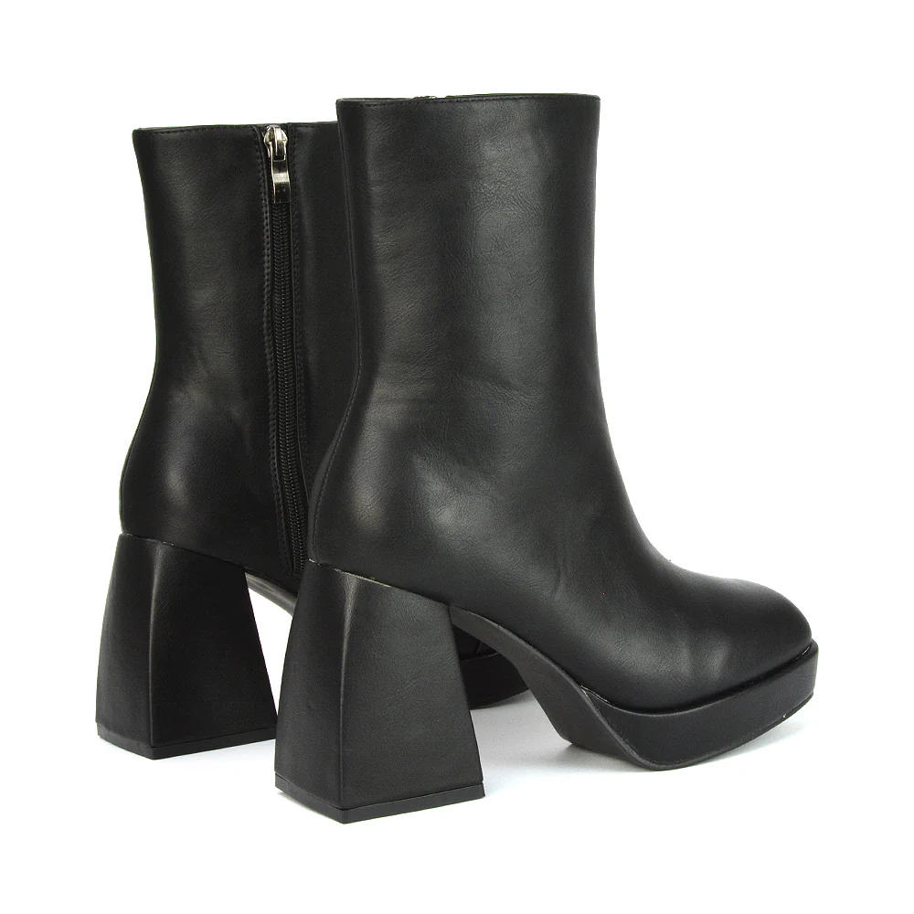 Sylvie Chunky Heel Ankle Boots With Square Toe Platform Booties In Black Synthetic Leather - Image 8