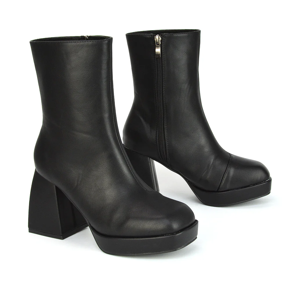 Sylvie Chunky Heel Ankle Boots With Square Toe Platform Booties In White Synthetic Leather - Image 17