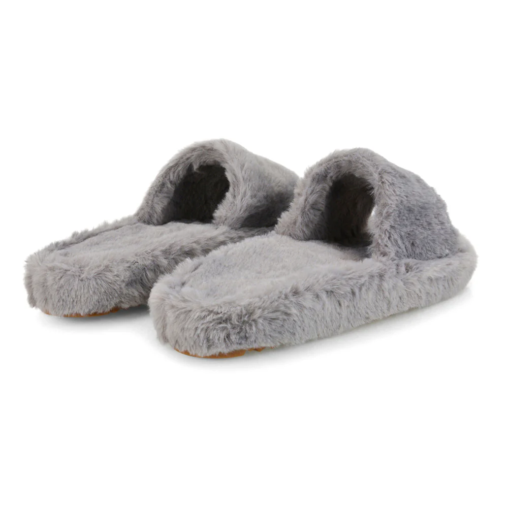 Tally Flat Fluffy Faux Fur Thick Front Strap Slider Women???s Slippers in Black - Image 65