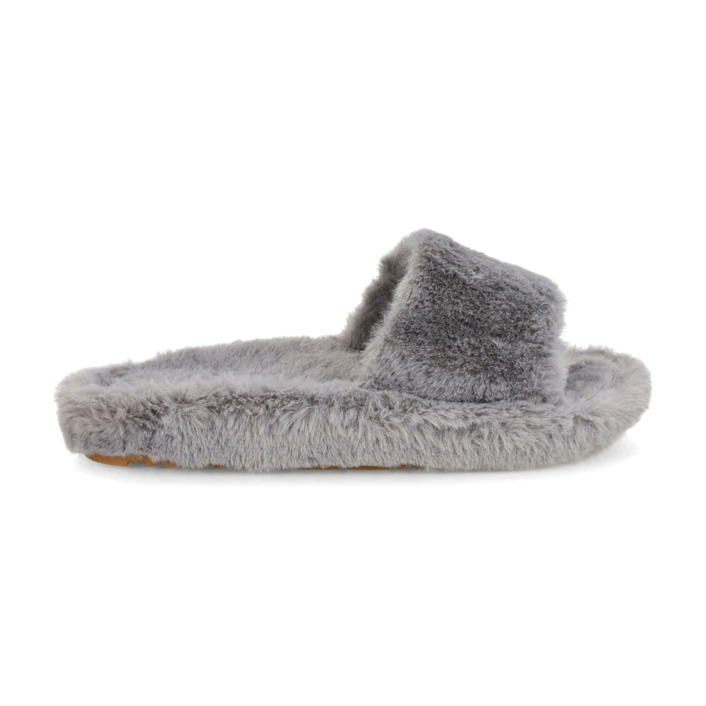 Tally Flat Fluffy Faux Fur Thick Front Strap Slider Women???s Slippers in Black - Image 72