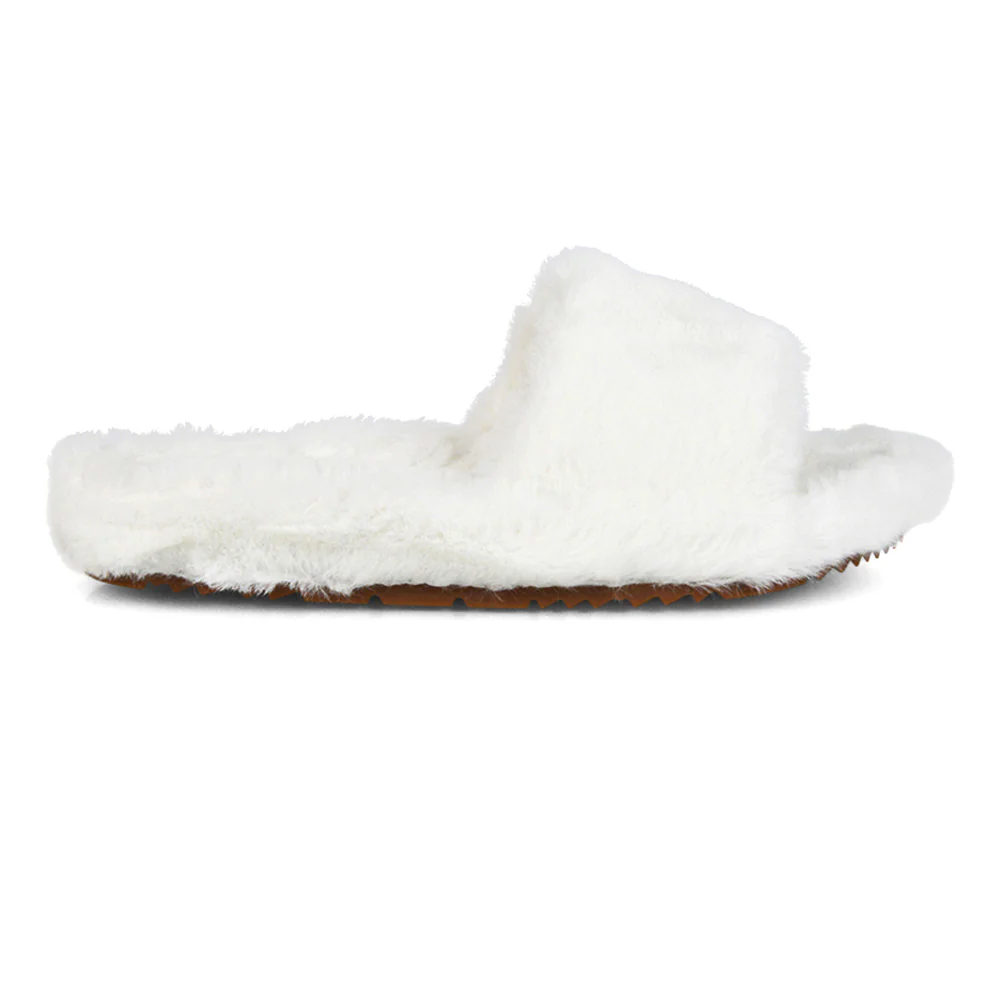 Tally Flat Fluffy Faux Fur Thick Front Strap Slider Women???s Slippers in Grey - Image 40
