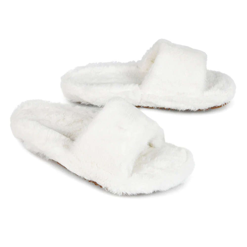 Tally Flat Fluffy Faux Fur Thick Front Strap Slider Women???s Slippers in Grey - Image 46