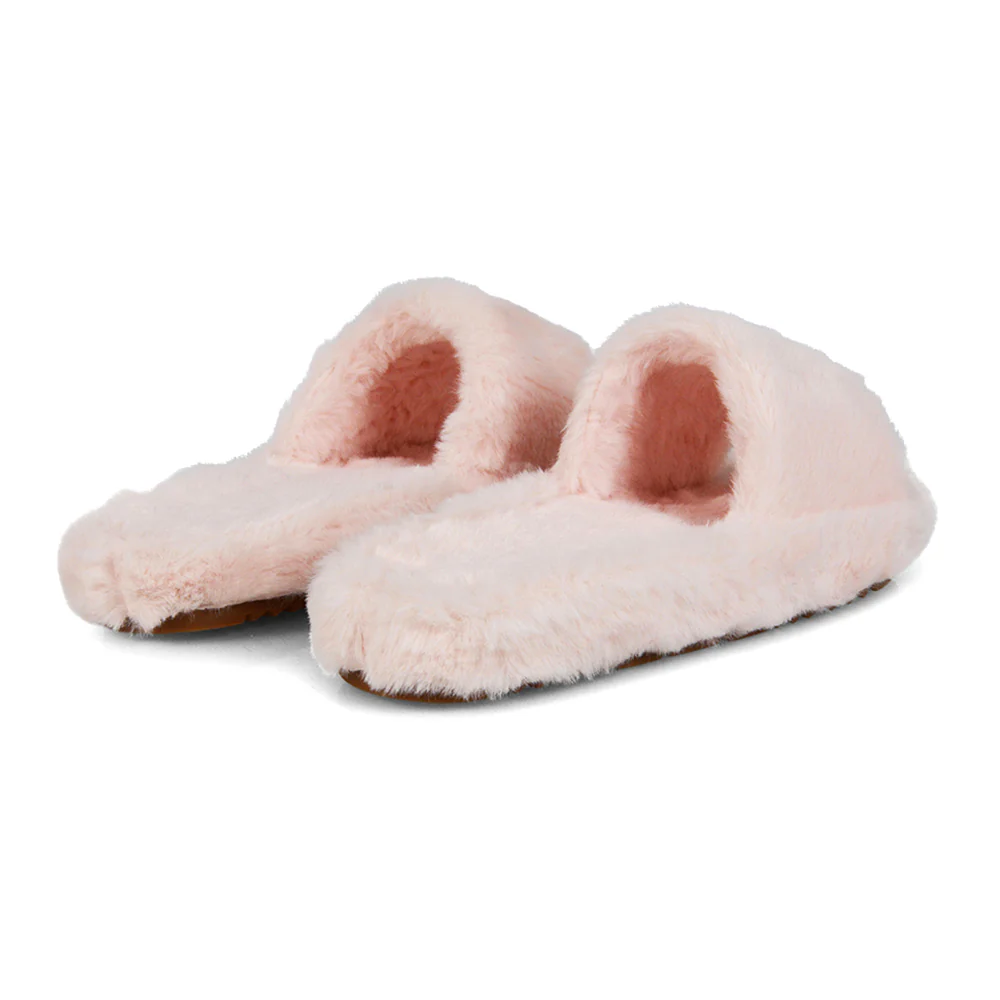Tally Flat Fluffy Faux Fur Thick Front Strap Slider Women???s Slippers in White - Image 101