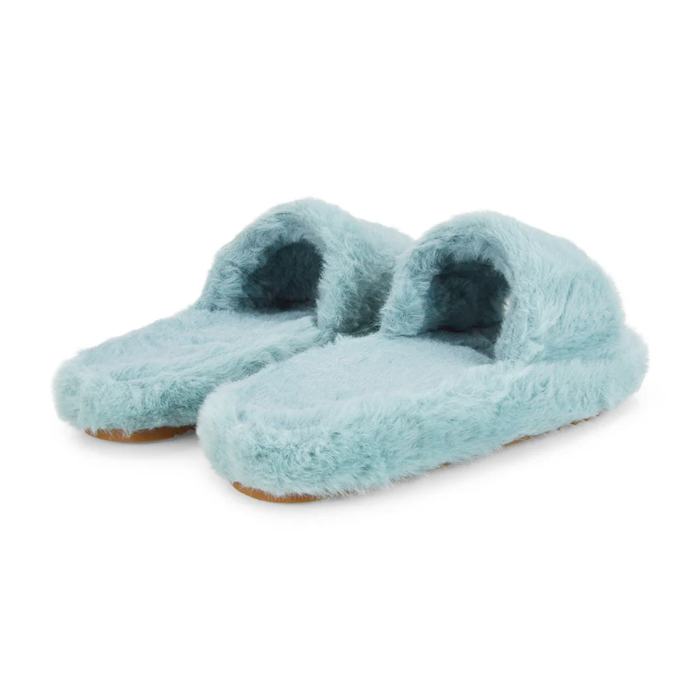 Tally Flat Fluffy Faux Fur Thick Front Strap Slider Women???s Slippers in White - Image 25