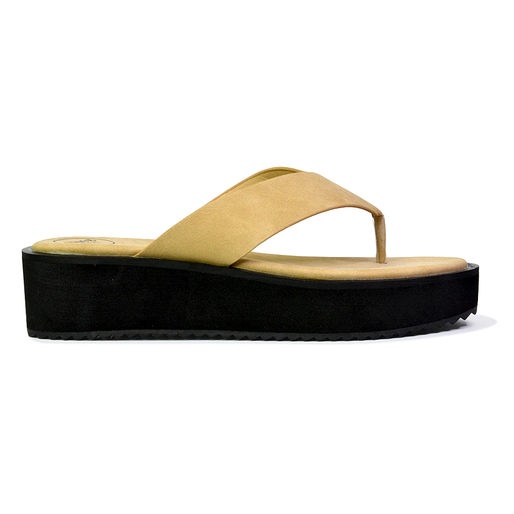 Tammi Strappy Slip On Thong Strap Flatform Flip Flop Flat Sandals Slides in Taupe - Image 123