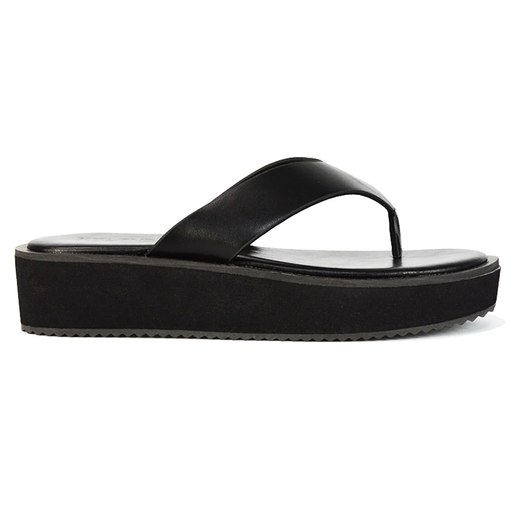 Tammi Strappy Slip On Thong Strap Flatform Flip Flop Flat Sandals Slides in Taupe - Image 22