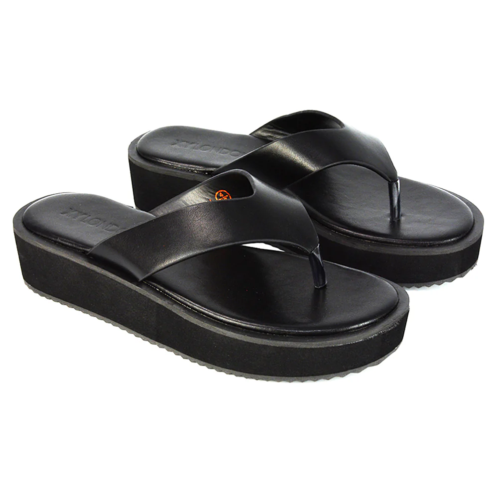 Tammi Strappy Slip On Thong Strap Flatform Flip Flop Flat Sandals Slides in Taupe - Image 31