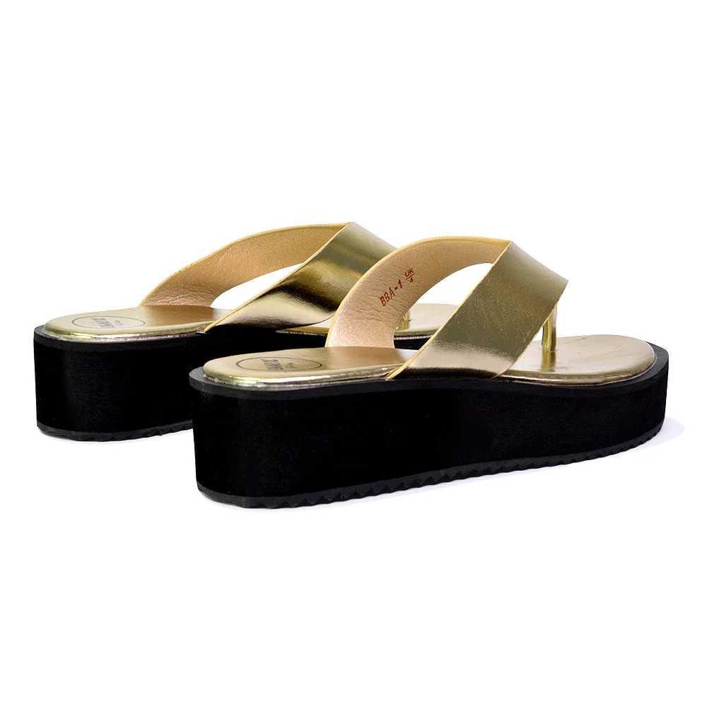 Tammi Strappy Slip On Thong Strap Flatform Flip Flop Flat Sandals Slides in Taupe - Image 95