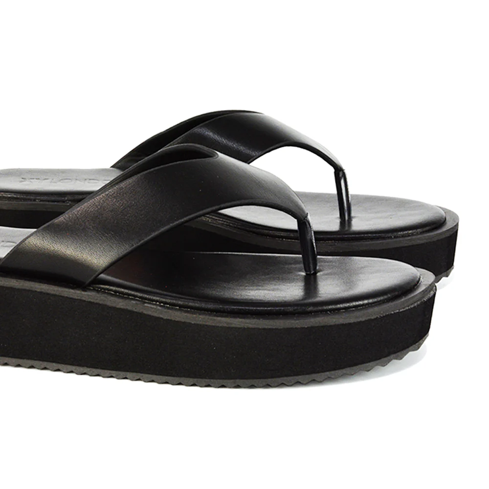 Tammi Thong Strap Flatform Flip Flop Sandal Slides in Orange Synthetic Leather - Image 26