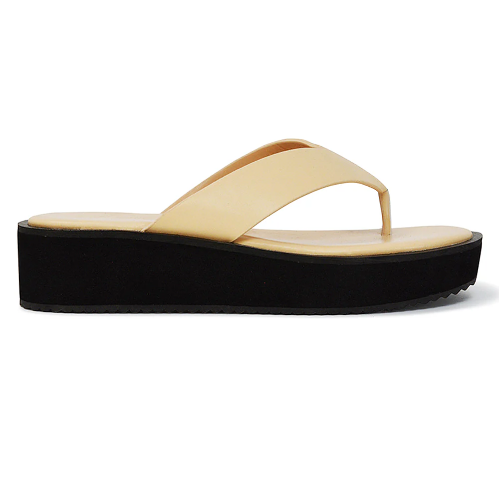 Tammi Thong Strap Flatform Flip Flop Sandal Slides in Orange Synthetic Leather - Image 95