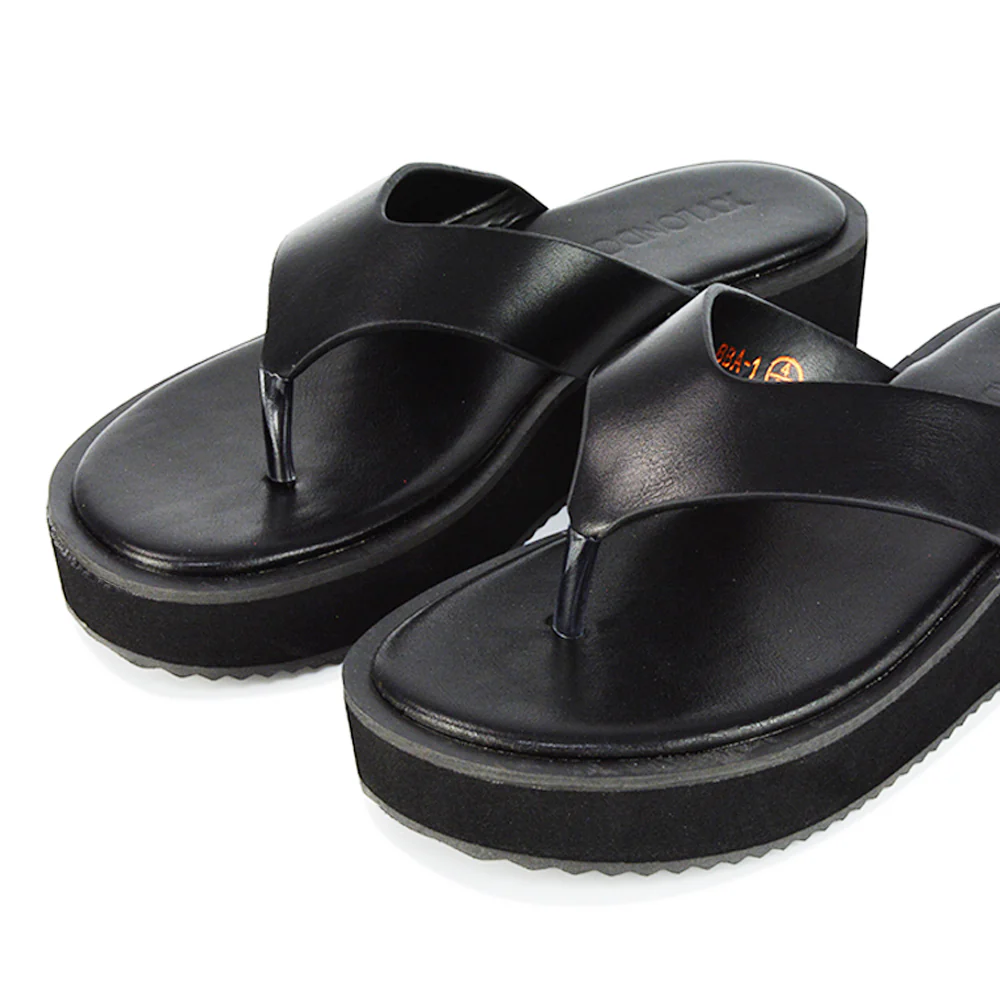 Tammi Thong Strap Flatform Flip Flop Sandal Slides in White Synthetic Leather - Image 24