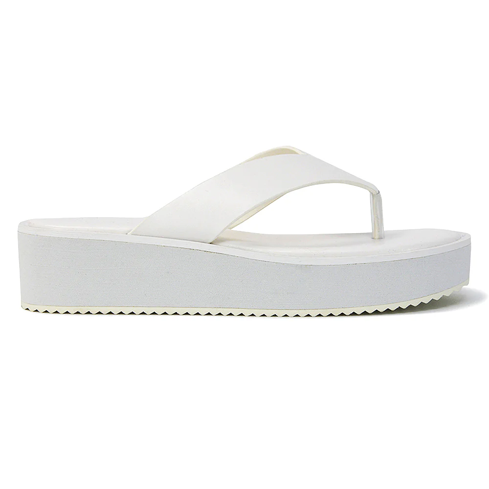 Tammi Thong Strap Flatform Flip Flop Sandal Slides in White Synthetic Leather - Image 42