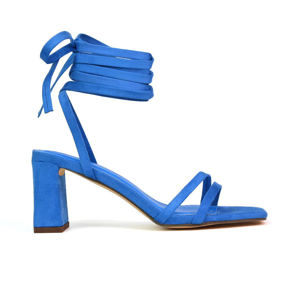 Tanyel Strappy Lace up Faux Suede Mid Block Heel Sandals in Fuchsia - Image 30