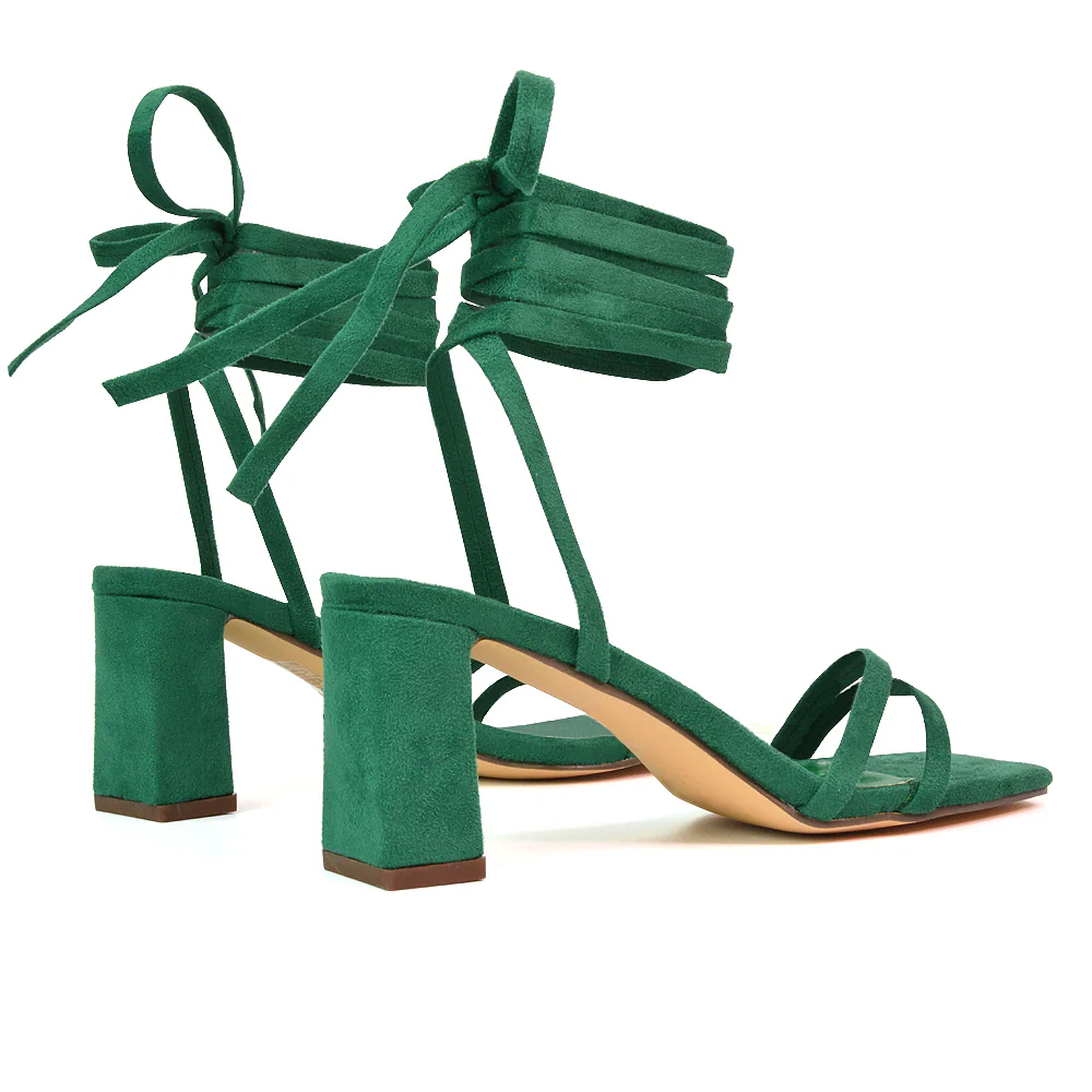 Tanyel Strappy Lace up Faux Suede Mid Block Heel Sandals in Fuchsia - Image 36